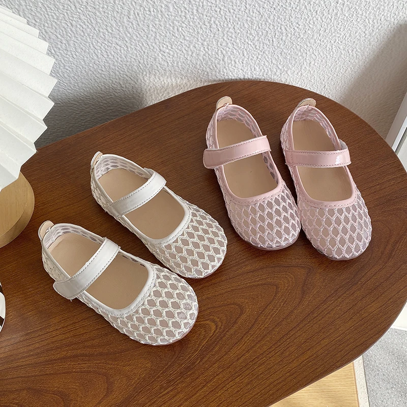 Summer Girl's Sandals Breath-mesh Minimalist Shallow Kids Flats Flexiable Sole Anti-slip Comfy Little Children Shoes 21-30
