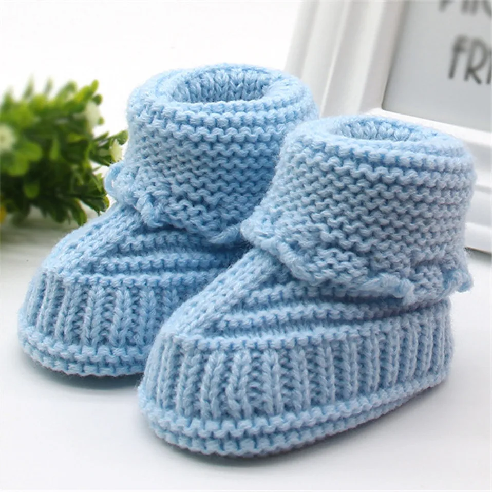 Handmade Newborn Baby Boys Girls Crib Shoes Infant Boys Girls First Walkers Crochet Knit Winter Warm Booties Toddler Warm Shoes