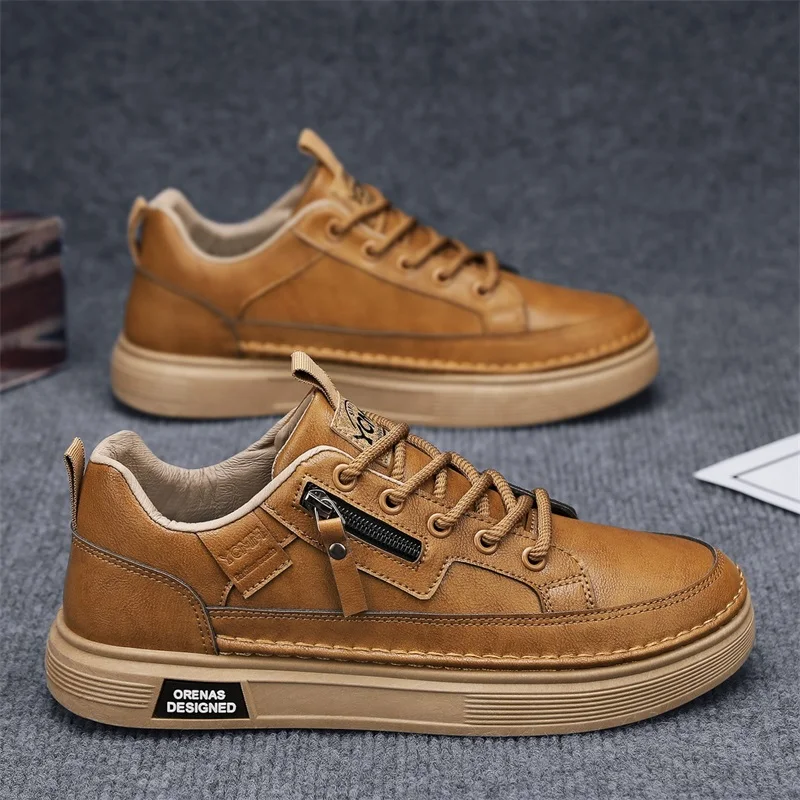 

Men Board Shoes 2025 New Leather Wear-Resistant Comfortable Daily Wear Walking Shoes High-Quality Casual Sneakers for Men