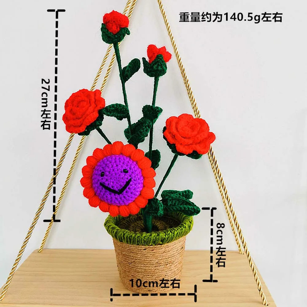 Decoration Toy Home Decoration Flowers Rose Flowers Knitted Potted Plush Doll Plush Plants Toy Plants Plush Stuffed Plush Toys