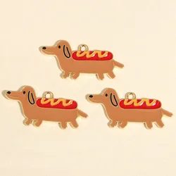 10pcs Gold Color 37.5x18mm Cartoon Enamel Hot Dog Charms Food Pendant For DIY Handmade Necklaces Jewelry Making Accessories