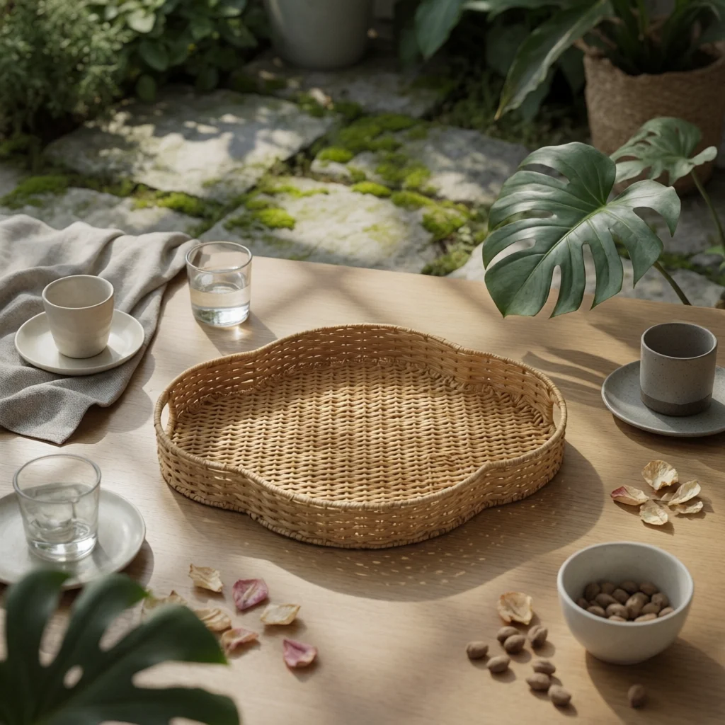 Wicker Tray with Handles Handwoven Rattan Serving Tray with Handles Woven Serving Basket Decorative Lightweight for Kitchen