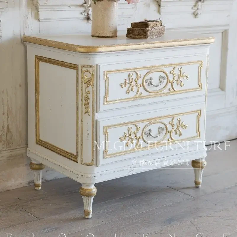 Antique white solid wood chest, American country chest, bedside table, locker