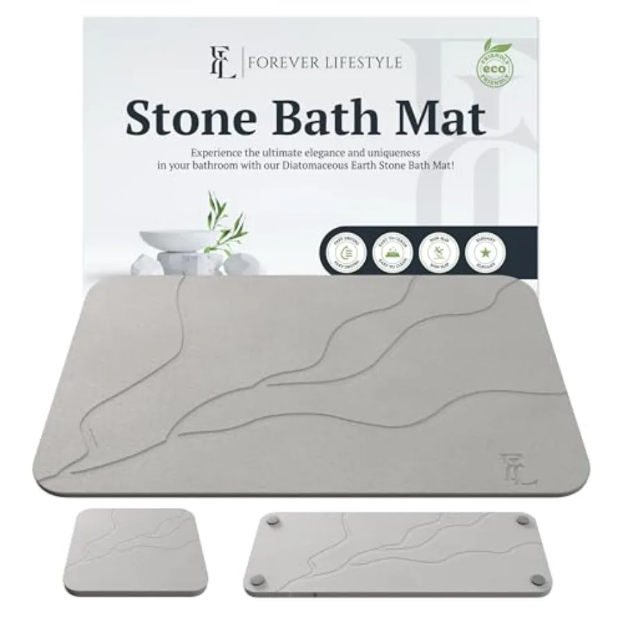 

Diatomaceous Earth Stone Bath Mat 24x15 3-Piece Set with 2 Caddies Ultra Absorbent Fast Dry Bathroom Mat Odor Resistant Non Sli