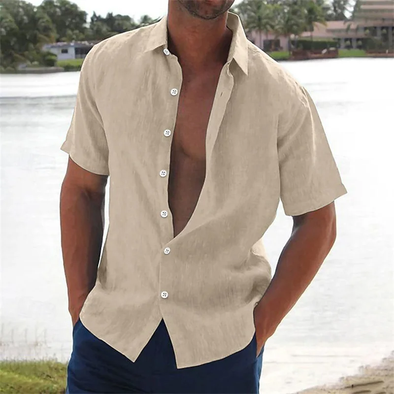Men's Casual Short-Sleeved Shirt Linen Top Casual Street Wear Lapel Button Shirt Men's Retro Vacation Shirt XS-6XL Fast Delivery