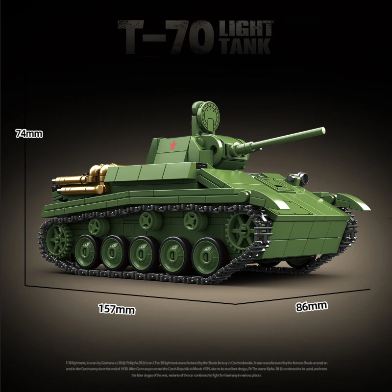 Military Classic Model Soviet T-70 Light Tank Collect Ornaments Xmas Gifts Building Blocks Bricks New Year Toys