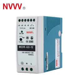 NVVV MDR Din Rail Power Supply 12V/24V Power Supply 60W 110/220v AC To DC LED Driver