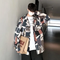 Long Sleeve Turn-down Collar Shirts Loose Printing Handsome Spring Summer Thin Fashion Casual Streetwear Button Men's Clothing