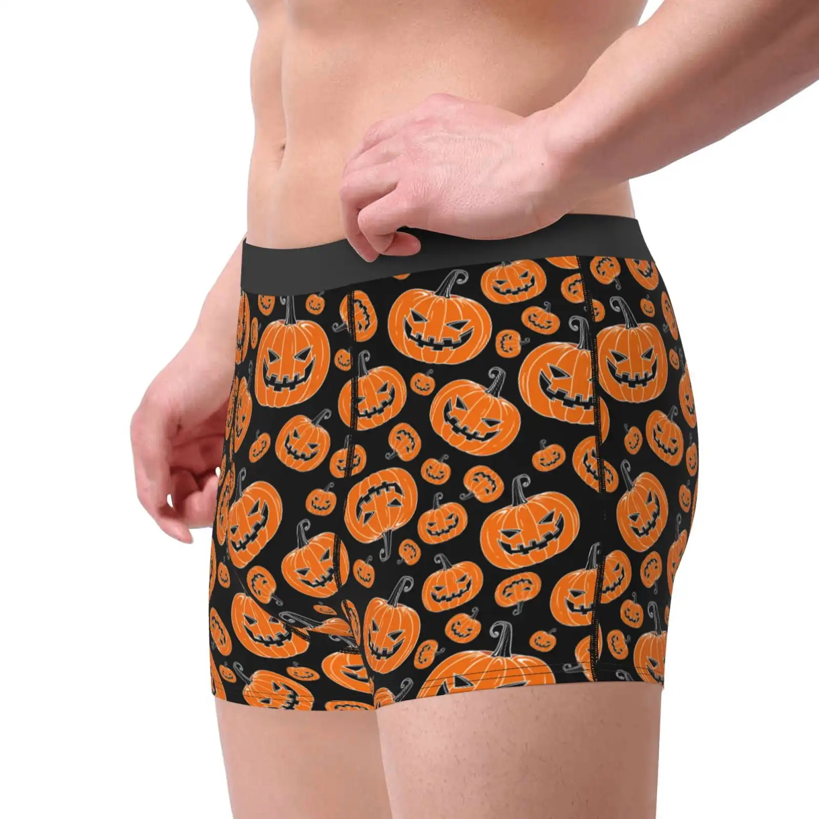Halloween Pumpkins Print Mens Boxer Briefs,Boxer Briefs for Men,Breathable Stretch Underwear,Boys Boxer Briefs