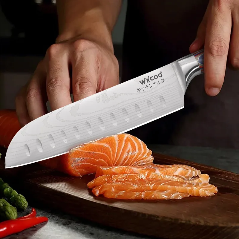 WXCOO Stainless Steel Kitchen Knife for Cooking BBQ Lamb Knife Fruit Slicing Hand Forged Butcher Knife Magnetic Knife Holder Set