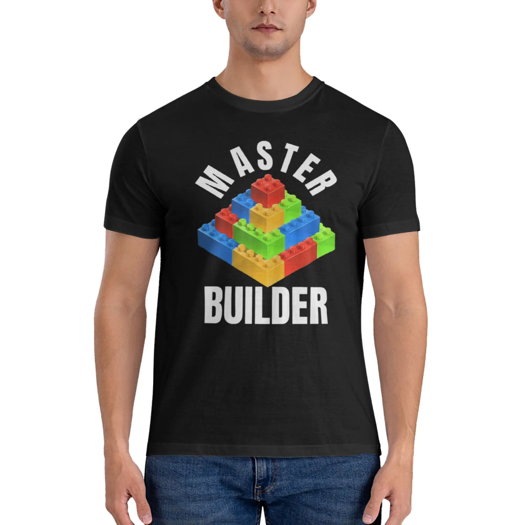 

Футболка Master Builder Geometric Block Design для мужчин, хлопковые футболки, мужская летняя одежда с короткими рукавами и круглым вырезом, топы S-6XL