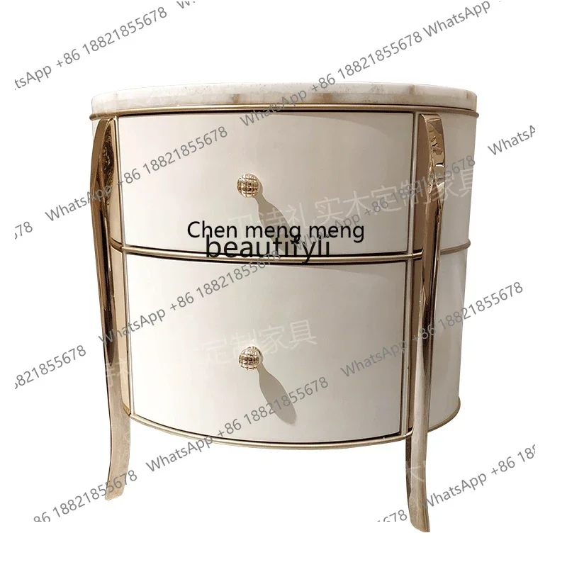 G153 American Light Luxury Quintessence Bedside Table Stainless Steel Titanium Leg Curio Cabinet Bedroom Marble Locker