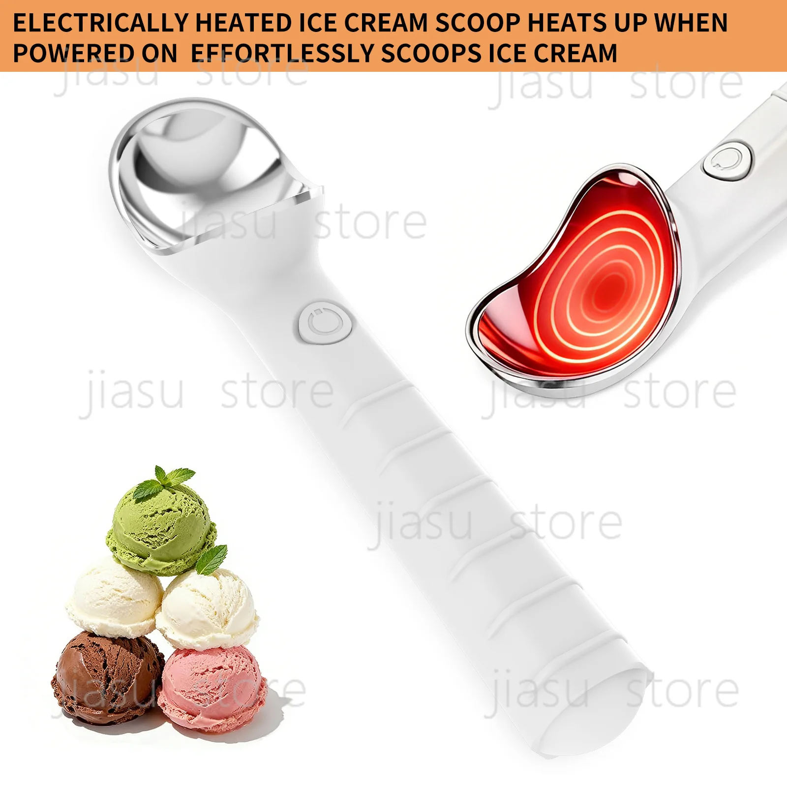 

Electric Heating Stainless Steel Ice Cream Scoop Self-melting Spoon With Heat Conducting For Frozen Dessert Ball Digging