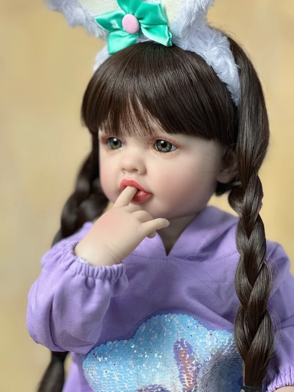 55 CM 22 Inch Lifelike Realistic Soft Silicone Reborn Baby Girl Doll Long Brown Hair Princess Toddler Bebe Christmas Gift