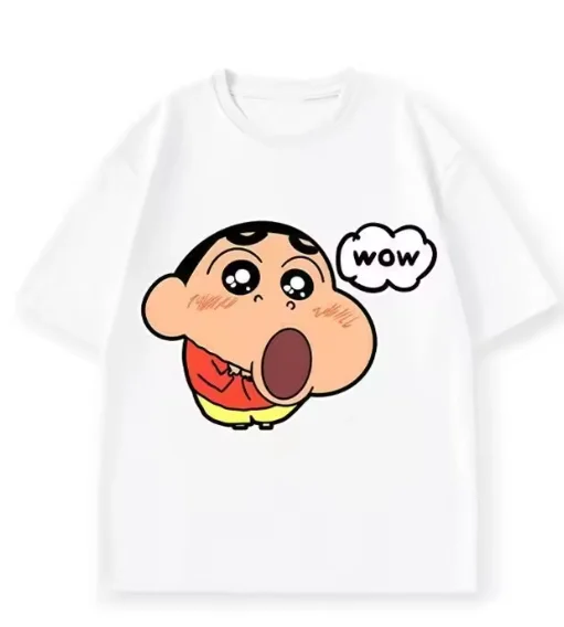 Wow Surprised Face Crayon Shin Chan Anime Graphic Tshirt Aesthetic Harajuku Street Style Loose Casual Unisex Daily Wear