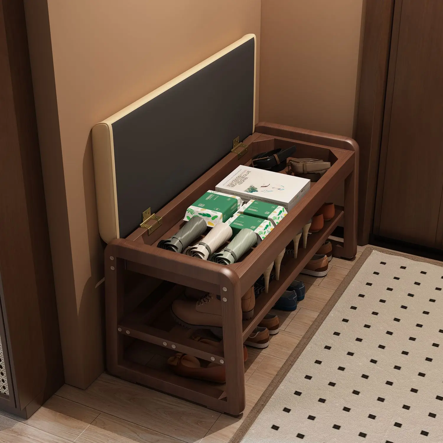 Entryway Shoe Storage, Seating, and a Touch of Luxury for Your Home,Multi-Functional Solid Wood Bench -