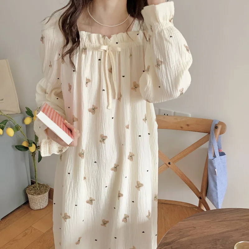 Desire Style Loungewear Spring NEW DRESS Woman‘s Sweet Cute Nightdress Dress Summer Thin Long Sleeve Pure