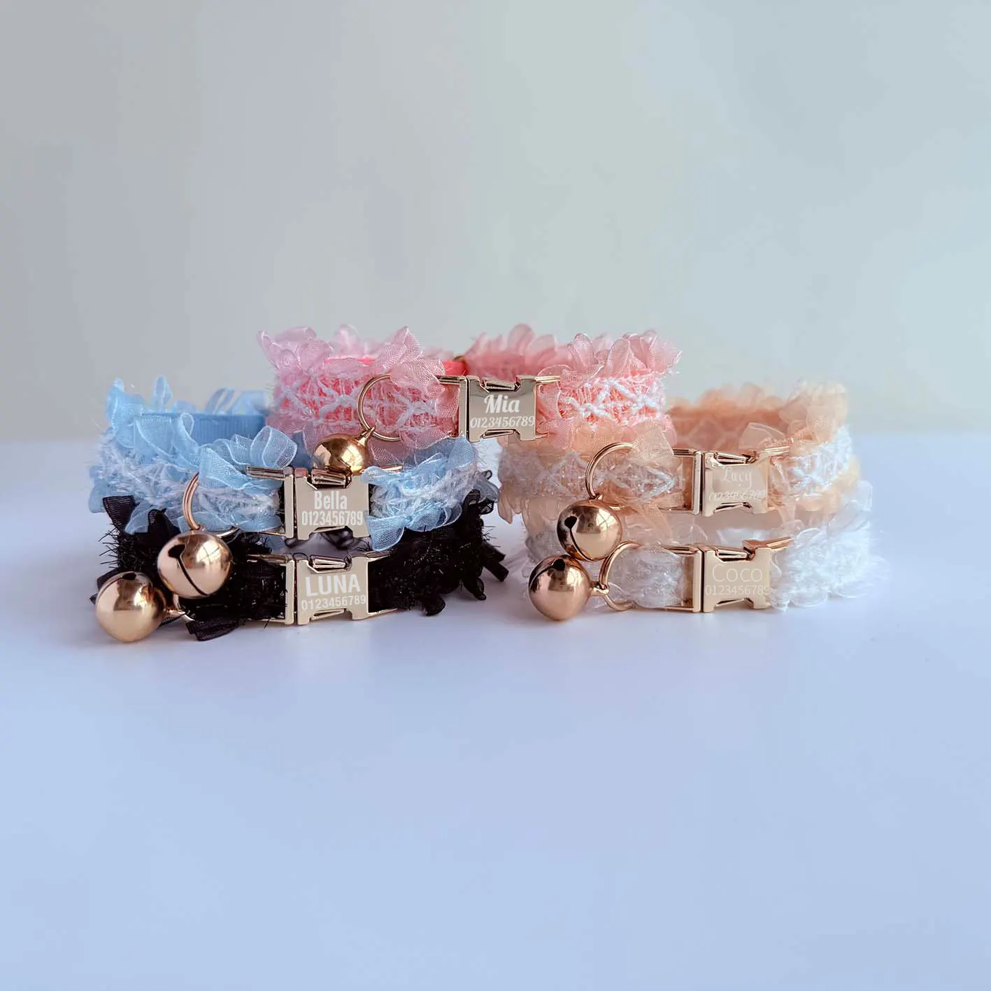 

Personalized Name Lace Cat Collar Safe Fashionable Adjustable Kitten Collar with Breakaway Buckle Bell Included