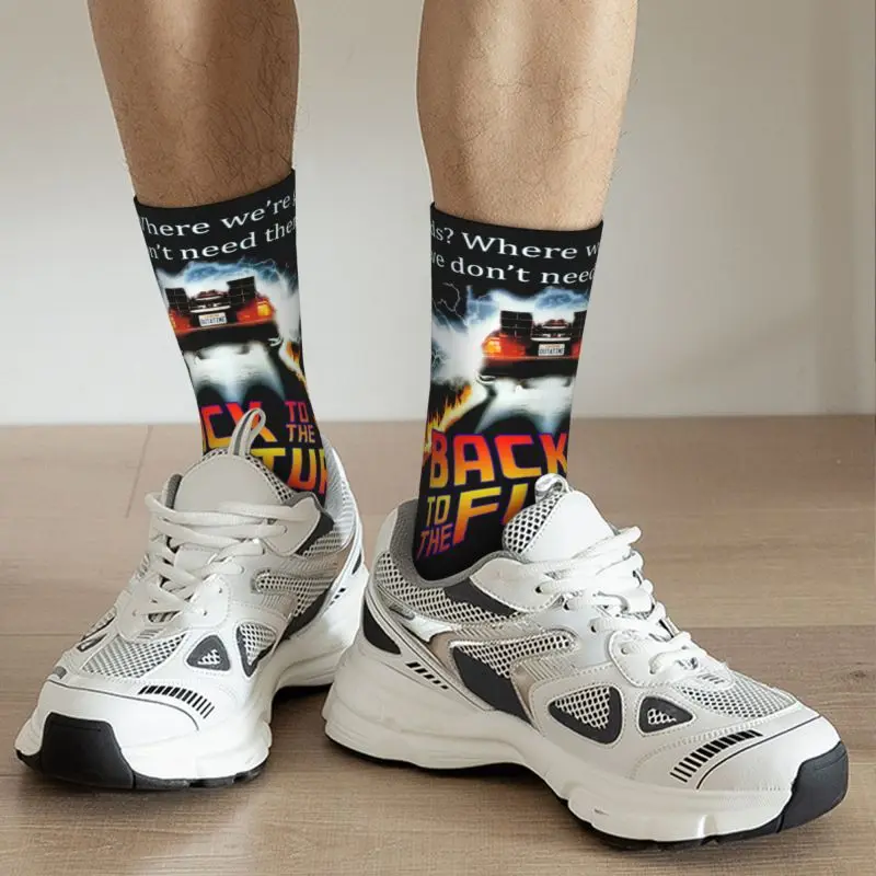 Retro Movie Back To The Future Dress Socks for Men Women Warm Fashion Novelty Sci-fi Adventure Film Crew Socks