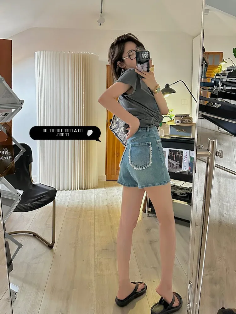 

Джинсовые шорты Moizj с высокой талией, А-силуэт, женские летние укороченные шорты для похудения, мягкие эластичные, прямого кроя, светлые