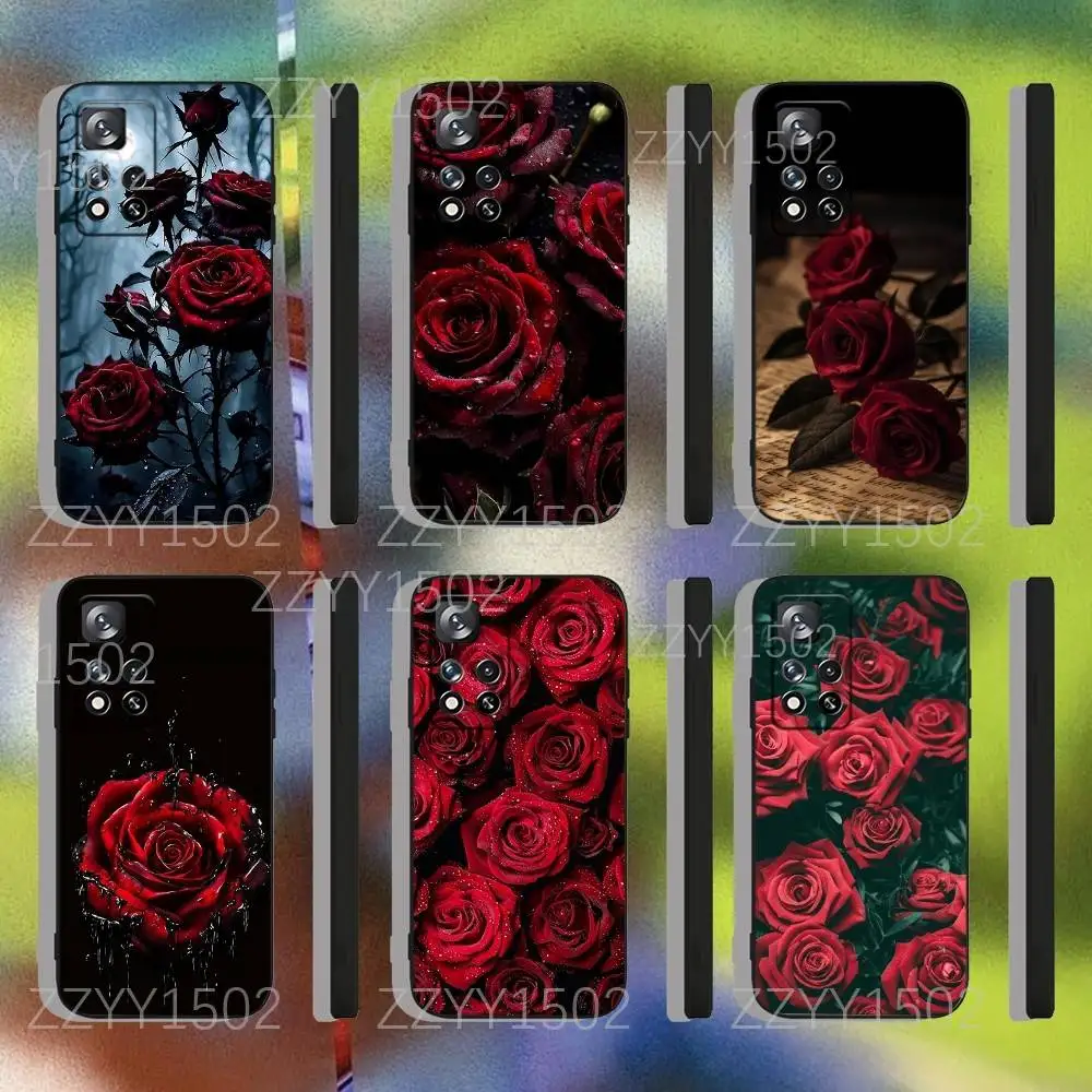 

Roses Red Flower Phone Case For Samsung S25,S24,Ultra,S20,S30,Plus,S22,S23,Ultra,Plus,5G Soft Black