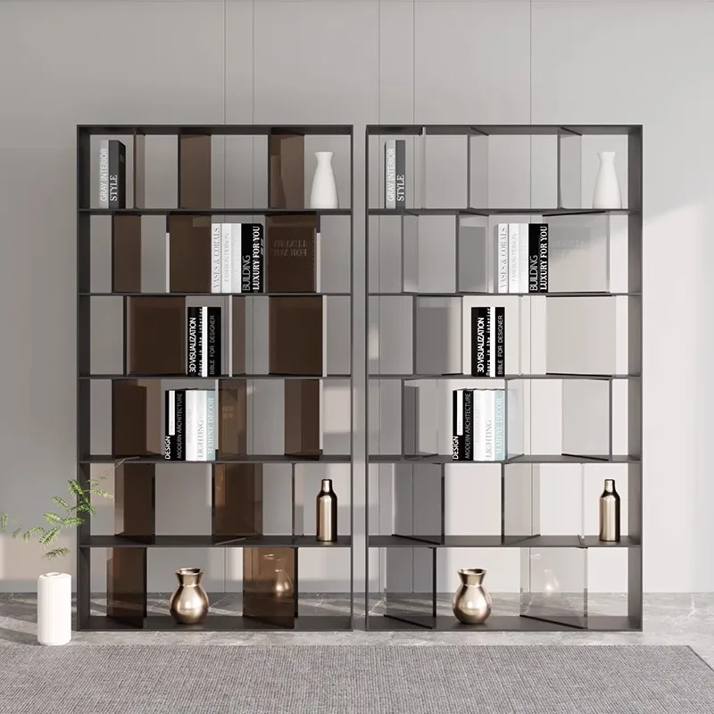 Light luxury stainless steel shelf floor-to-ceiling acrylic bookcase shelf to living room multi-layer storage display shelf