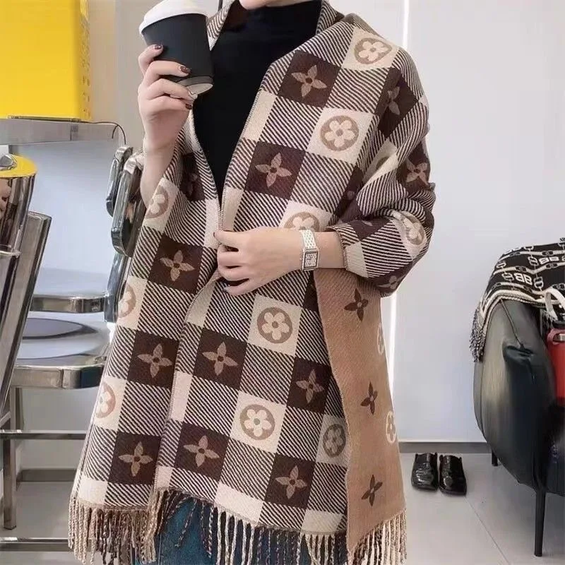 Écharpe épaisse semblable au cachemire pour femme, écharpe longue chaude à carreaux, cœur mignon, à la mode, pour Couples, en Fiber de Polyester Saya, hiver