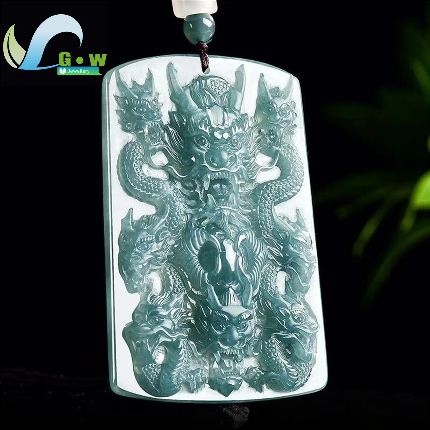 Natural Grade A Jadeite Blue Water Ice Type Dragon Pendant Hanging Jade Amulet Necklace Unisex High End Carved Gemstone Jewelry