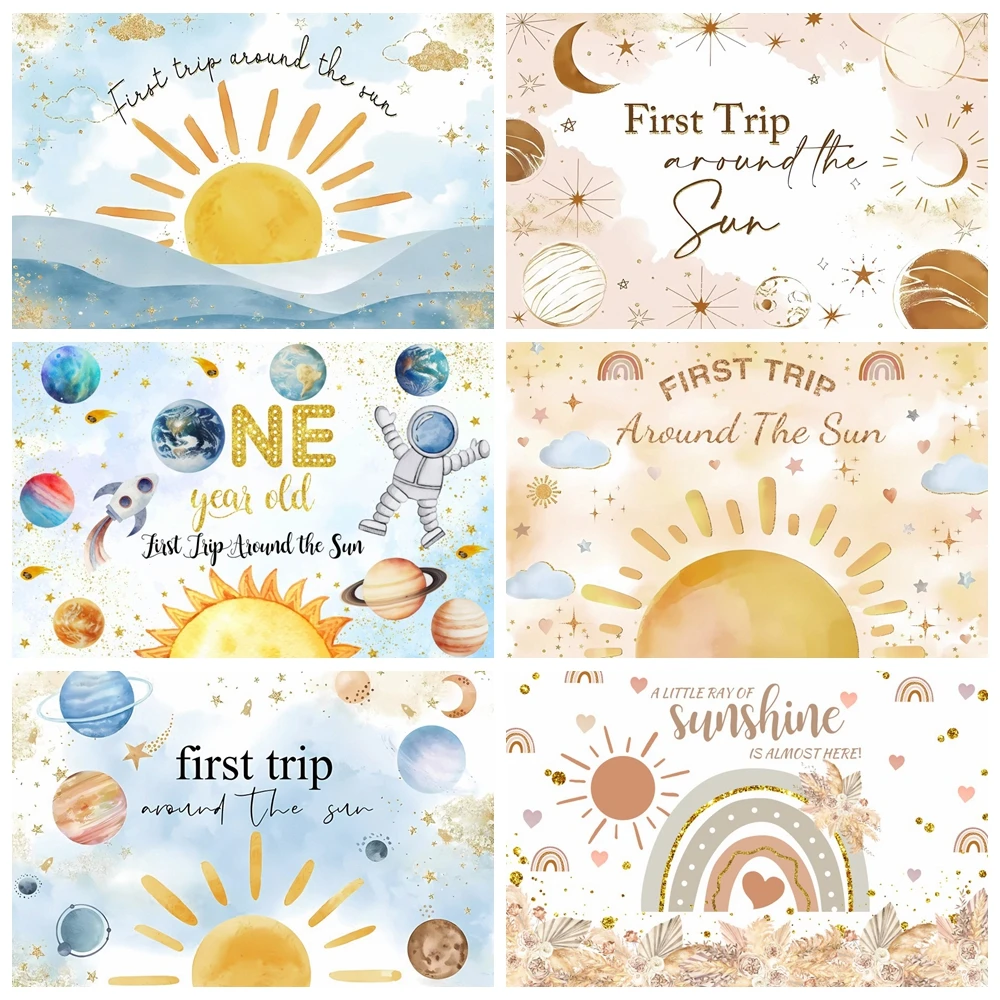 

Newborn Baby Birthday Party Backdrop Boys Girls First Trip Around The Sun 1st Birthday Banner Photocall Photography Background