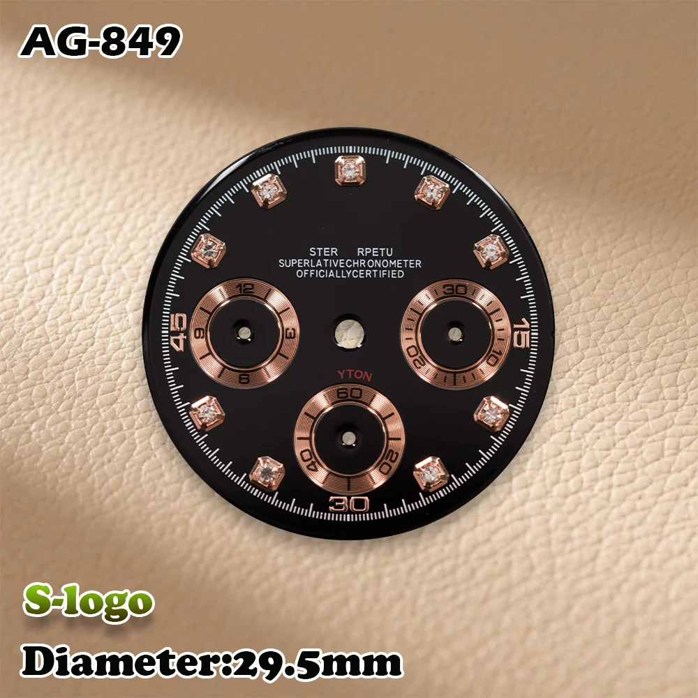 S Logo 29.5mm VK63 Panda Sunray Diamond Dial Watch for Men - Green Luminous Watch Modification Accessories