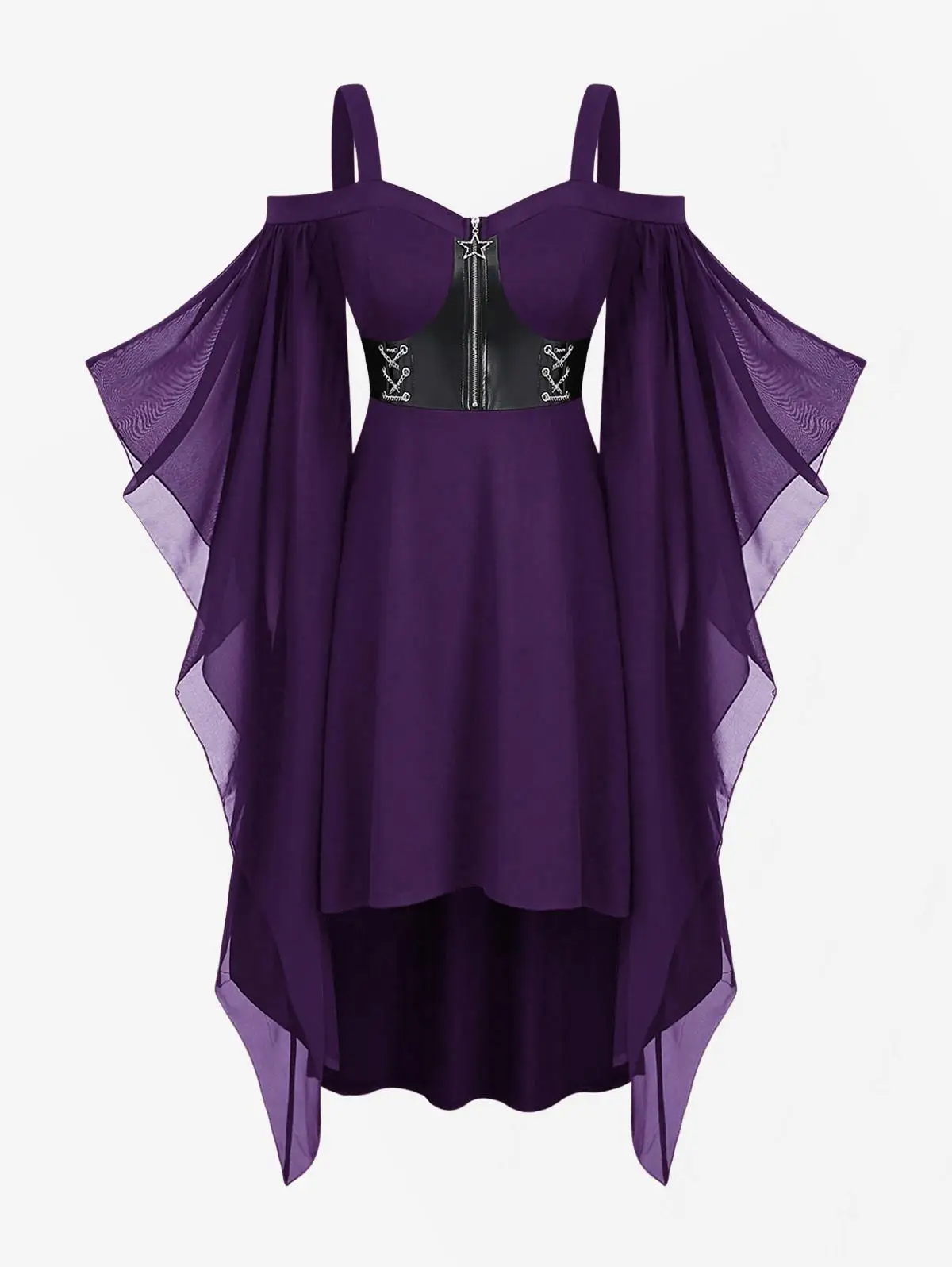 ROSEGAL Plus Size Women's Gothic Punk Dresses Cold Shoulder Butterfly Sleeve Christmas Halloween Cosplay Costume Party Dress