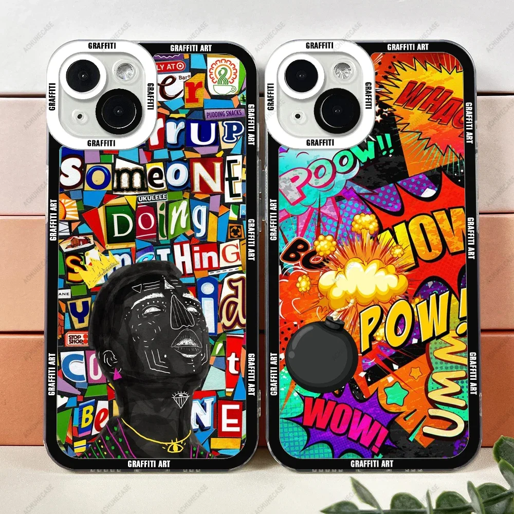 Graffiti Phone Case For iPhone 15 14 13 12 Pro Max Mini 11 XS X XR SE 7 8 Plus Soft TPU Cover