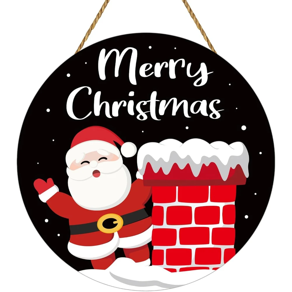 Christmas Door Decorations Merry Christmas Sign Wall Decor Cute Santa Claus Decor Wooden Front Door Hanger Santa Claus