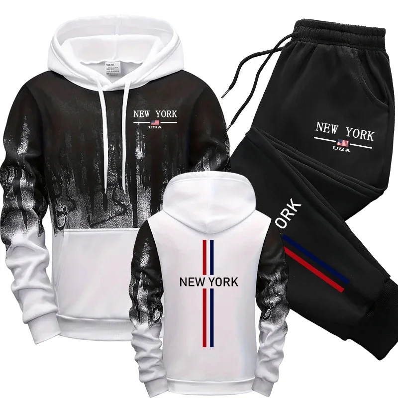 

Fashion Mens Tracksuit Printing Splash-ink Hooded Sweatshirts Sports Jogging Mens Clothing Street Casual Single Piece Tops Pants