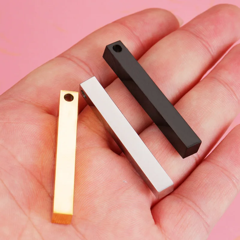 

20Pcs/Lot 5*40mm Stainless Steel 3D Gold Steel Color Stamping Bar Blank Long Square Bar Pendant Charms DIY Jewelry