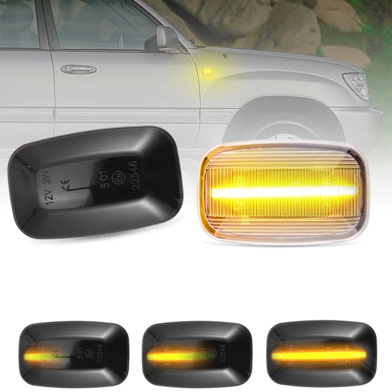 Lâmpada de Marcador Lateral LED para Toyota Land Cruiser Prado, Fender Turn Signal, Luzes Amber Dinâmicas, FJ Cruiser, Hilux 70, 80, 90, 100 Series