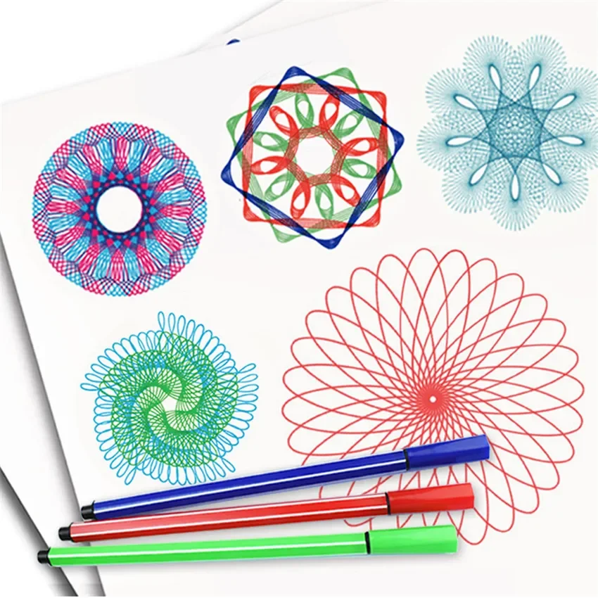 27Pcs Spirograph Drawing Toys Set Montessori Toys Interlocking Gears Wheels with Pens Spiral Design Painting Geometric Ruler Toy