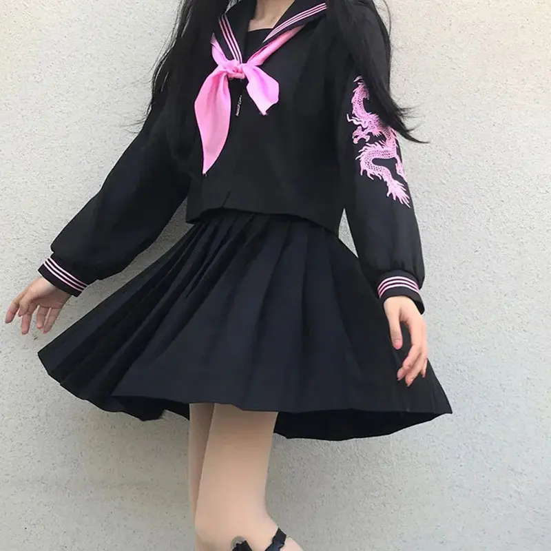 Rosa Drachen Japanische Sailor Anzüge JK Uniform Anime Cosplay Schülerin Japanischen Stil Student Kleidung Hohe Schule Plissee Rock