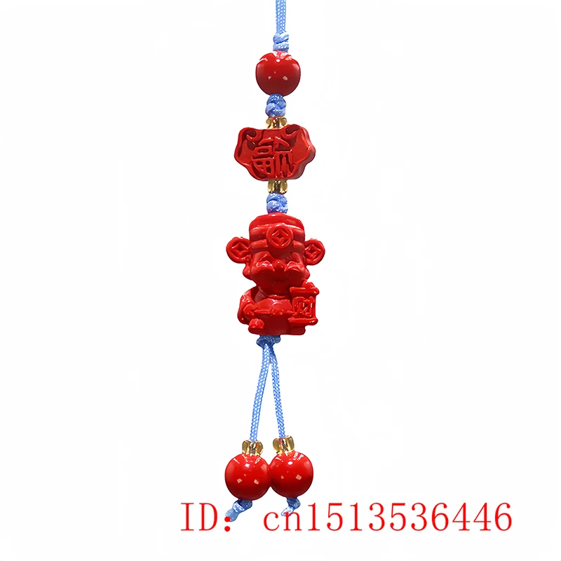 Customized Red Cinnabar God of Wealth Key Chain Organic Jewellery Carved Fashion Chinese Charm Gifts Amulet Bag Buckle Pendant