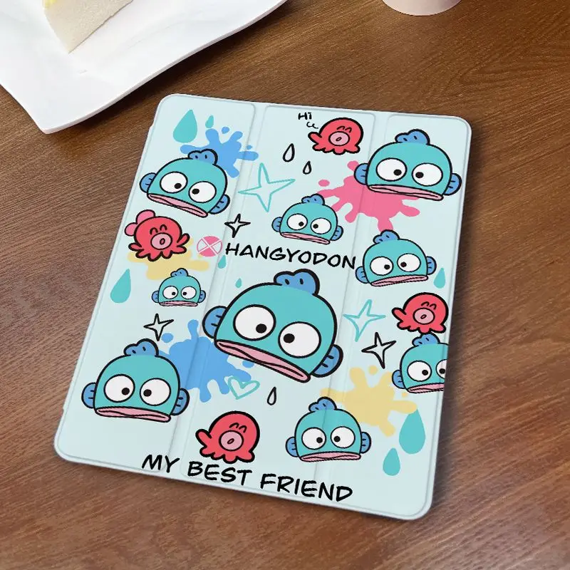 Sanrio HANYODON Hello Kitty การ์ตูน iPad Pro 2024 เคสป้องกันน่ารัก Y + 3 พับใหม่ 9/10 Pom Pom Purin อะคริลิค Air 6 พันรอบ