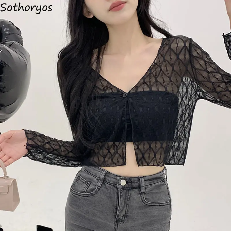 

Cardigans Women Tender Sexy Korean Style Fashion Cropped Clothes Summer Hotsweet Female Simple All-match Sun-proof Casual New