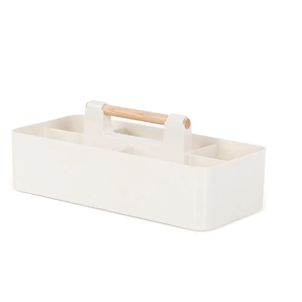 Multi-compartment Desk Organizer Wood Handle Stackable Divided Baskets Widely Use Large Capacity Desktop Storage Case Makeup