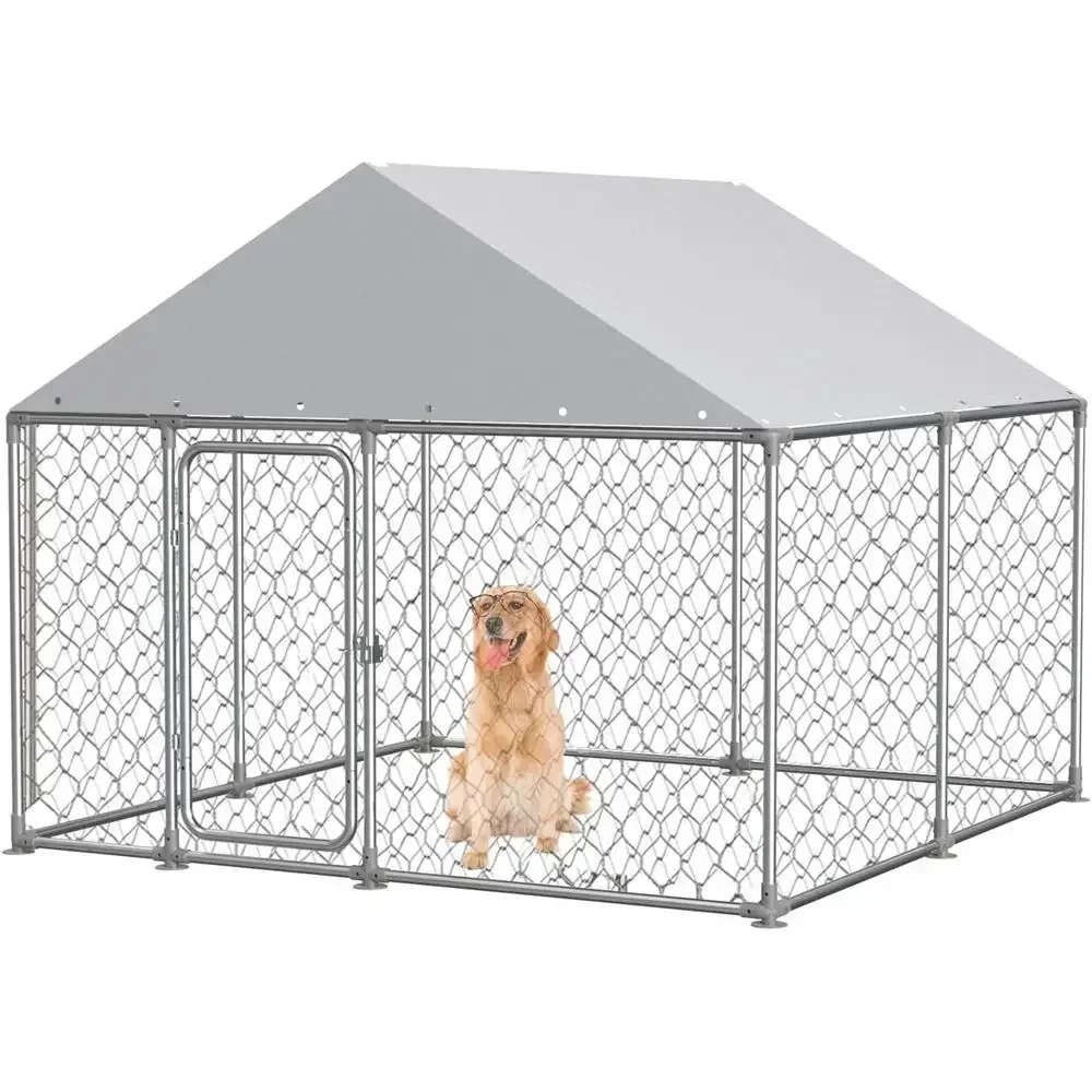Durable Outdoor Dog Kennel with UV-Protected Roof, Galvanized Enclosure, and Secure Lock (90x90x73)