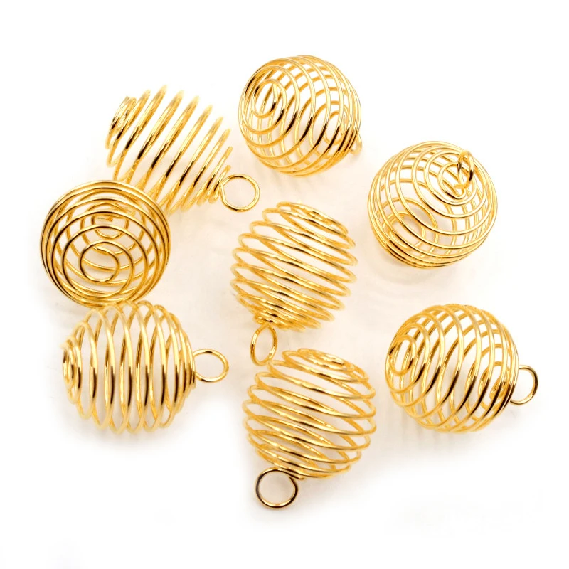 10-30Pcs/lot 9-25mm Metal Spiral Beads Cages Pendants Hollow Bead Caps For DIY Charms Jewelry Making Supplies Accessories
