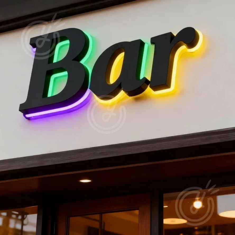 الإعلان علامات الأعمال المعدنية المخصصة RGB المعادن تسجيل شعار 3d Led الاكريليك تسجيل الفاخرة ضوء رسالة في الهواء الطلق ديكور النيون #3