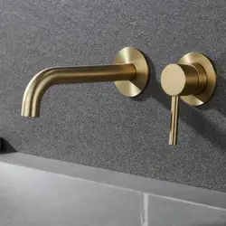 Grifo de baño de acero inoxidable, grifo mezclador para fregadero, lavabo, negro mate, dorado, agua fría y caliente, boquilla de montaje en pared para baño con mango