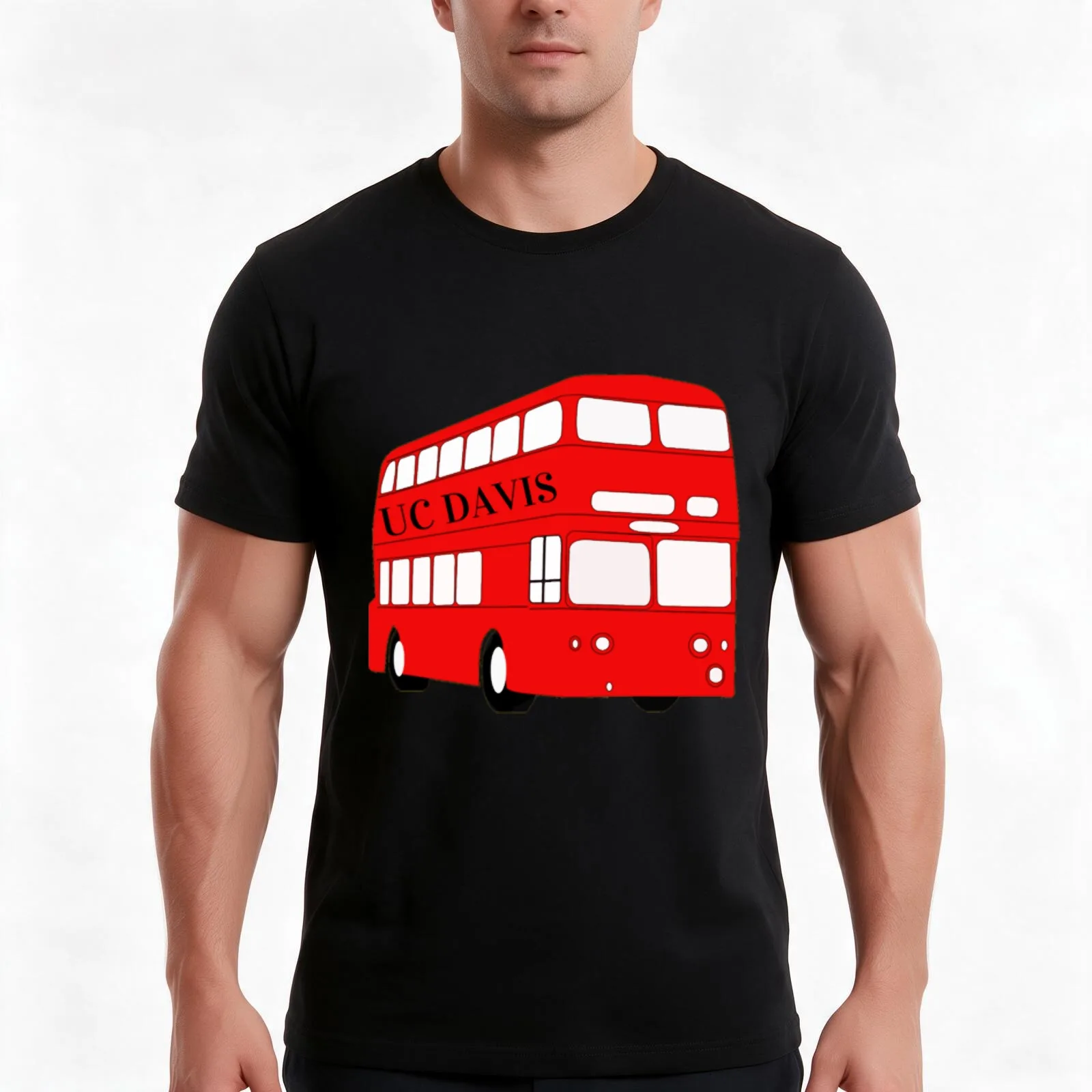 UC Davis Bus T-Shirt, Summer Casual Cotton Tee, Oversized Streetwear Tops, Vintage Graphic Print, Loose Fit Short Sleeve