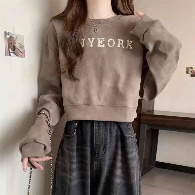 

Женские толстовки без капюшона, модные, удобные, зимние, на молнии, трендовая, простая одежда, унисекс, с круглым вырезом, с узором Харадзюку