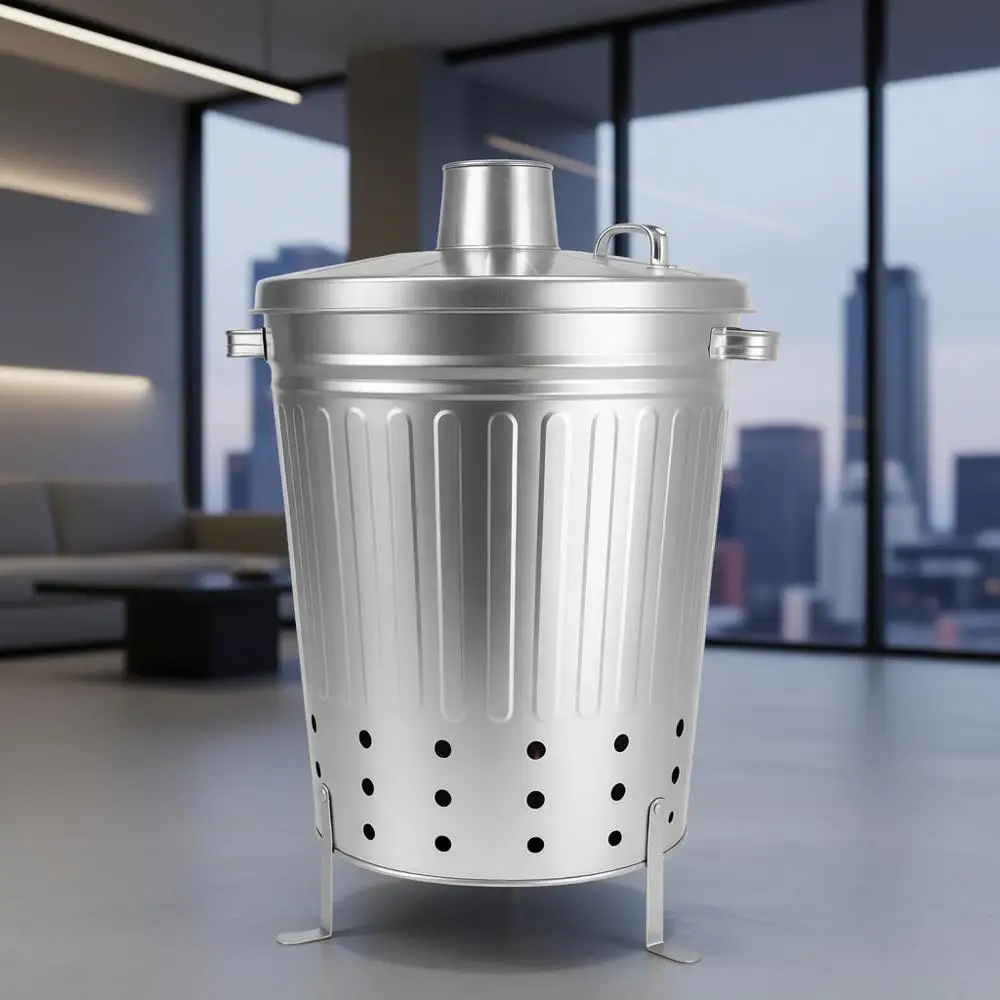 

Large Outdoor Steel Incinerator for Garden Waste with Lid, Ventilation, and Raised Legs