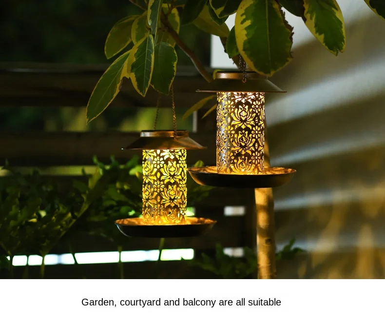 Solar Bird Feeder Solar Powered Metal Hanging Bird Feeder with Solar Light, Outdoor Hummingbird Feeder for Garden Backyard